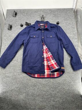 The Normal Brand Navy Jacket with Red and Teal Plaid Lining
